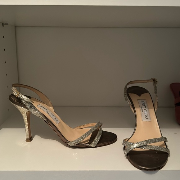 Jimmy Choo champagne (gold and silver) sling back sandals with 3” heel size 38 - Picture 1 of 4